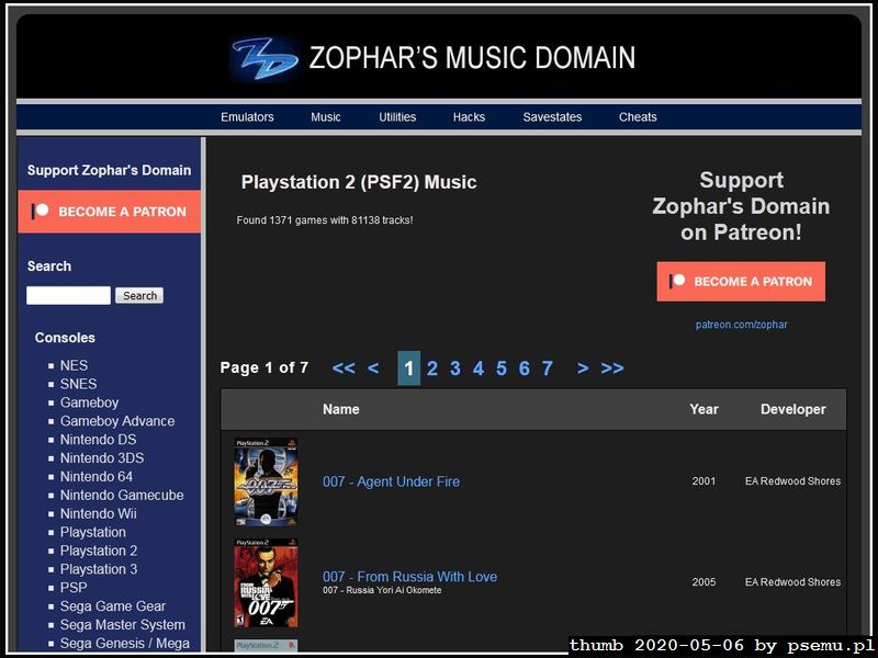 Zophar PS2 music